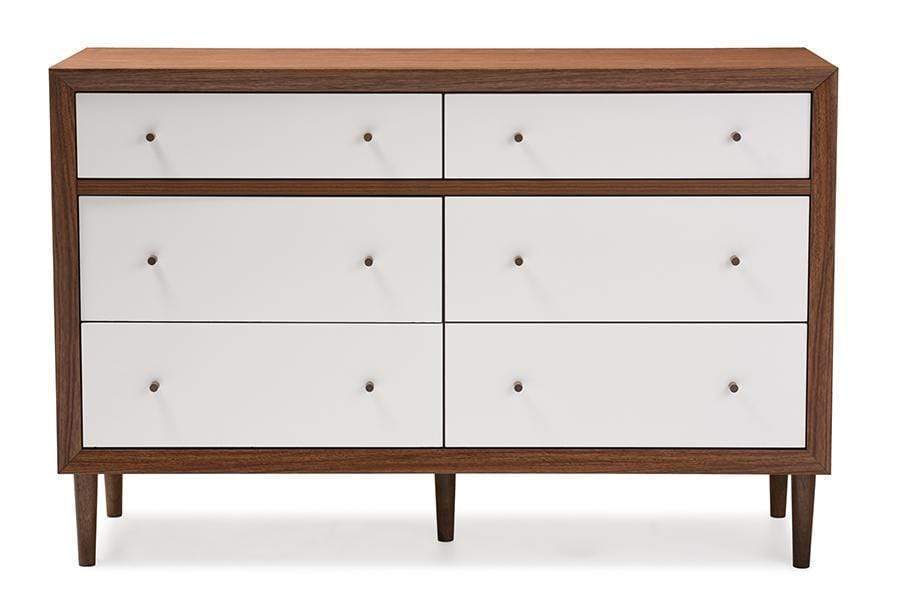 Noak White Mid Century Modern Dresser (6 Drawer)